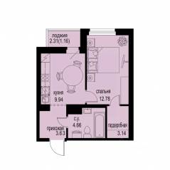 ЖК «ID Murino III», планировка 1-комнатной квартиры, 35.31 м²