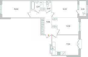 МЖК «Дубровский», планировка 3-комнатной квартиры, 80.89 м²