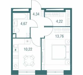 ЖК «Одинбург», планировка 1-комнатной квартиры, 37.21 м²