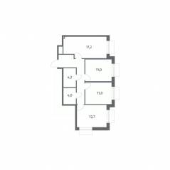 ЖК «Парусная 1», планировка 3-комнатной квартиры, 71.10 м²