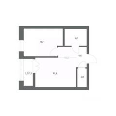 ЖК «NEWПИТЕР», планировка 1-комнатной квартиры, 37.97 м²