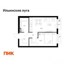 ЖК «Ильинские луга», планировка 1-комнатной квартиры, 37.40 м²