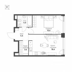 ЖК «Жилой квартал Shagal», планировка 1-комнатной квартиры, 47.00 м²