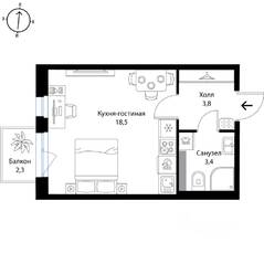 МЖК «Экография», планировка студии, 26.40 м²