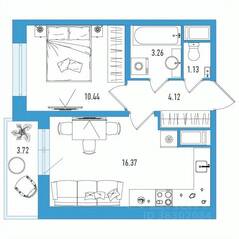 ЖК «Искра Сити», планировка 1-комнатной квартиры, 37.18 м²