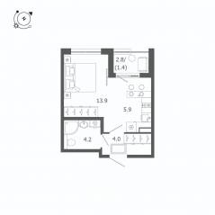 МЖК «Пулковский дом», планировка студии, 29.40 м²