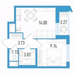 ЖК «Южный форт», планировка 1-комнатной квартиры, 32.19 м²