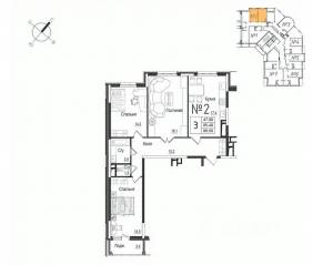 ЖК «Школьный» (Наро-Фоминск), планировка 3-комнатной квартиры, 89.40 м²