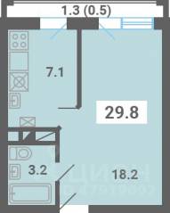 МЖК «Южная Долина», планировка студии, 29.80 м²
