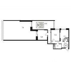 ЖК «Космос», планировка 3-комнатной квартиры, 101.80 м²