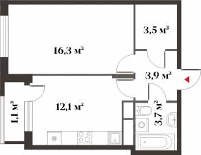 ЖК Миниполис «Восемь кленов», планировка 1-комнатной квартиры, 39.60 м²