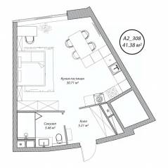 Апарт-комплекс Клубный дом «Рублево», планировка студии, 41.40 м²