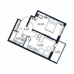 ЖК «Полис ЛАВрики», планировка 1-комнатной квартиры, 34.30 м²