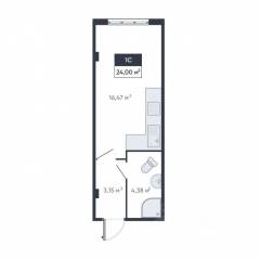 ЖК «Ромашки», планировка студии, 23.60 м²