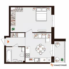 МЖК «Лисино», планировка 1-комнатной квартиры, 41.89 м²