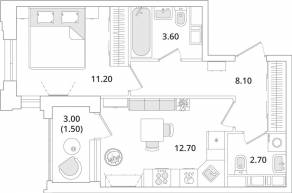 ЖК «Тайм Сквер», планировка 1-комнатной квартиры, 39.70 м²