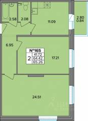 ЖК «Смарт», планировка 2-комнатной квартиры, 65.26 м²