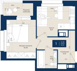 ЖК «Новатория», планировка 1-комнатной квартиры, 31.22 м²