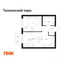 ЖК «Таллинский парк», планировка 1-комнатной квартиры, 37.07 м²