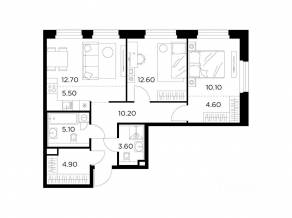 ЖК «Квартал Белый Град», планировка 3-комнатной квартиры, 69.30 м²