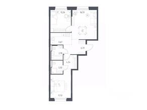 ЖК «Заречье Парк», планировка 2-комнатной квартиры, 62.00 м²