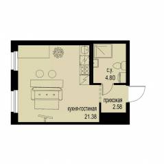 ЖК «ID Murino III», планировка студии, 28.76 м²