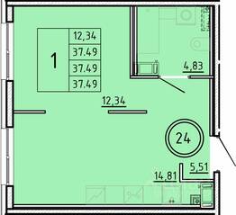 МЖК «Образцовый квартал 16», планировка 1-комнатной квартиры, 37.49 м²
