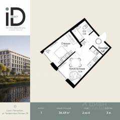ЖК «ID Petrogradskaya», планировка 1-комнатной квартиры, 36.49 м²