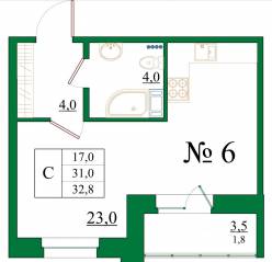 ЖК «Орловский бульвар», планировка студии, 32.80 м²