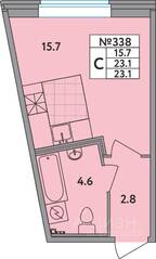 ЖК «Удача», планировка студии, 23.10 м²