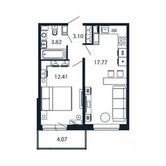 ЖК «Полис ЛАВрики», планировка 1-комнатной квартиры, 36.40 м²