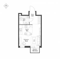 ЖК «Sokolinn Park», планировка 1-комнатной квартиры, 29.00 м²
