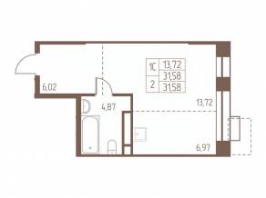 ЖК «Западная Ивантеевка», планировка студии, 31.60 м²