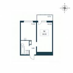 ЖК «Расцветай в Янино», планировка 1-комнатной квартиры, 39.20 м²