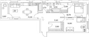 ЖК «Тайм Сквер», планировка 2-комнатной квартиры, 76.90 м²