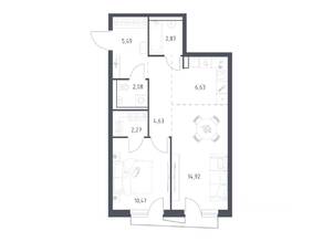 ЖК «Квартал Авиаторов», планировка 1-комнатной квартиры, 49.00 м²