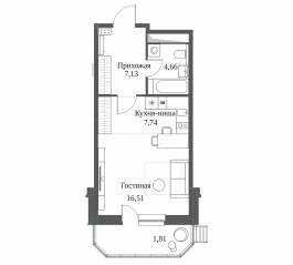 ЖК «Одинбург», планировка студии, 37.85 м²