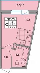 ЖК «Удача», планировка студии, 24.40 м²