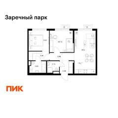 ЖК «Заречный парк», планировка 2-комнатной квартиры, 56.32 м²