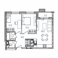 ЖК «Квартал Светлый», планировка 2-комнатной квартиры, 52.70 м²