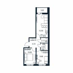 ЖК «Полис ЛАВрики», планировка 2-комнатной квартиры, 47.00 м²