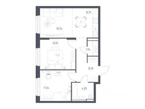 ЖК «Квартал Строгино», планировка 2-комнатной квартиры, 55.69 м²