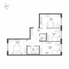 ЖК «Клюква.Парк», планировка 3-комнатной квартиры, 69.70 м²