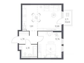 ЖК «Пригород Лесное», планировка 1-комнатной квартиры, 42.96 м²