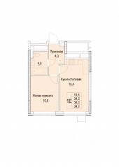 ЖК «Отрадный», планировка 1-комнатной квартиры, 34.30 м²