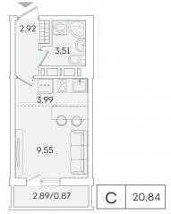 ЖК «Lampo», планировка студии, 19.90 м²