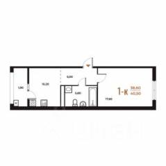 ЖК «Новое Летово», планировка 1-комнатной квартиры, 40.50 м²