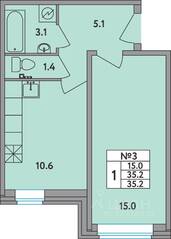 ЖК «Удача», планировка 1-комнатной квартиры, 35.20 м²