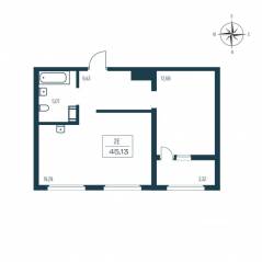 ЖК «Расцветай в Янино», планировка 1-комнатной квартиры, 44.90 м²