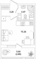 ЖК «Cube», планировка студии, 24.90 м²